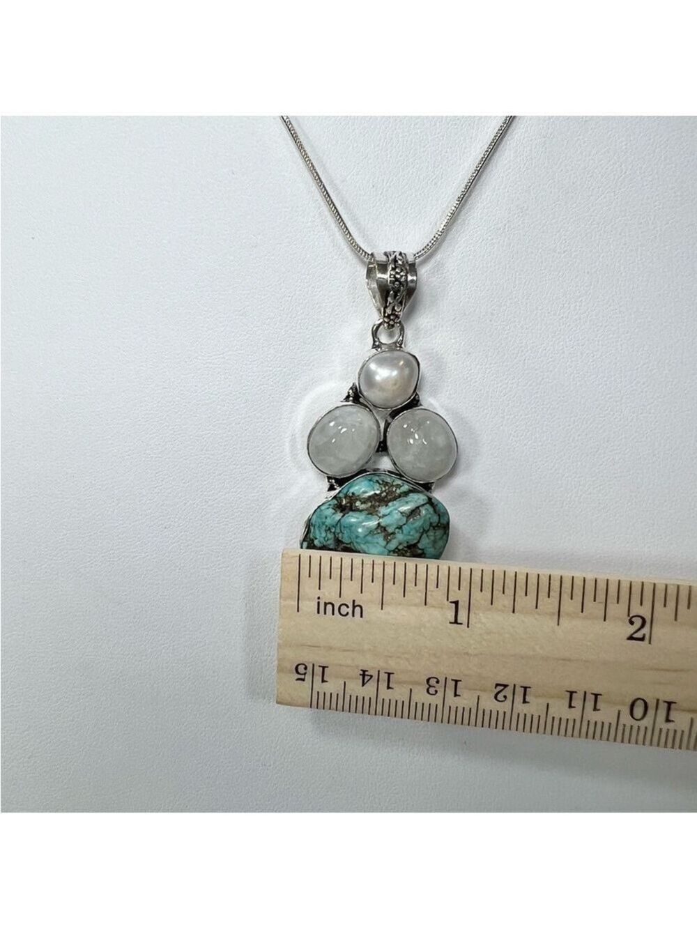 Rough Turquoise Moonstone 925 Gemstone Pendant ONLY - Picture 5 of 6